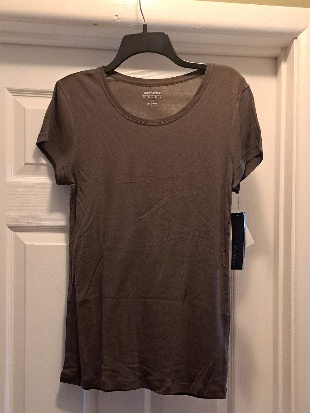 Daisy Fuentes Short Sleeve Crewneck Tee in Brown